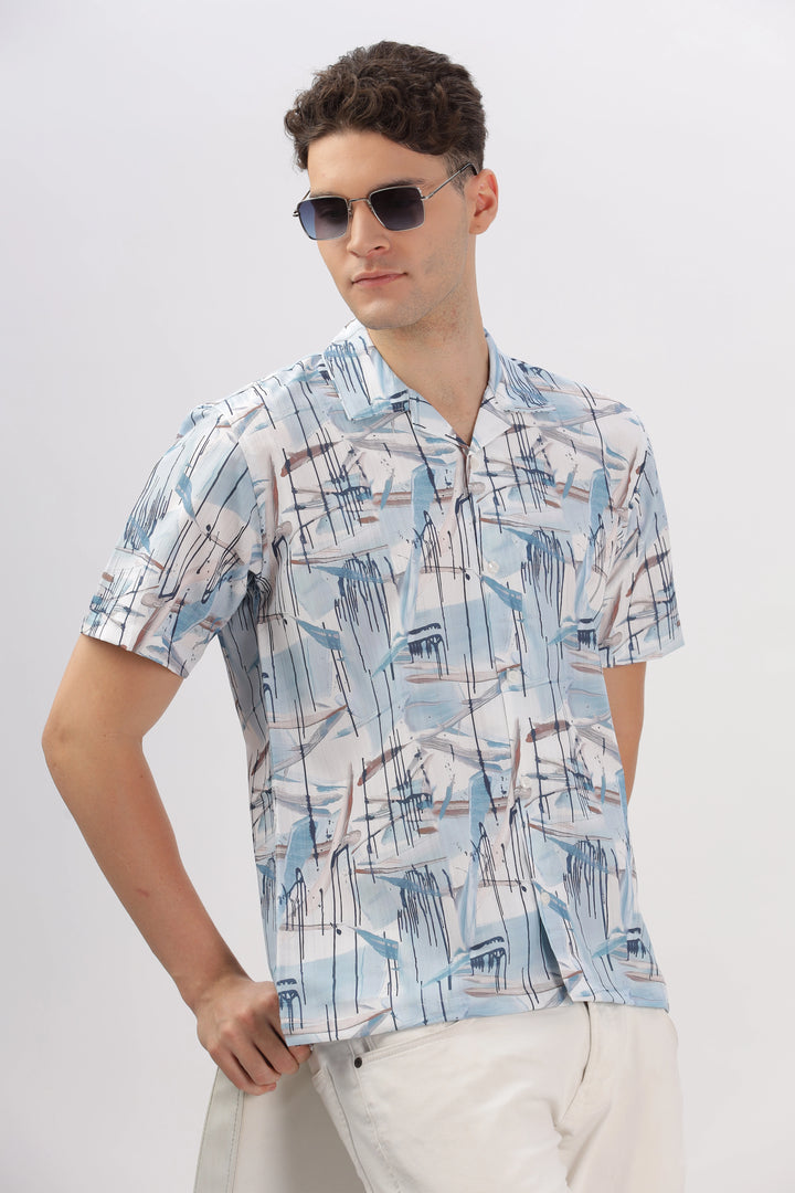 Sky blue abstarct printed popcorn shirt