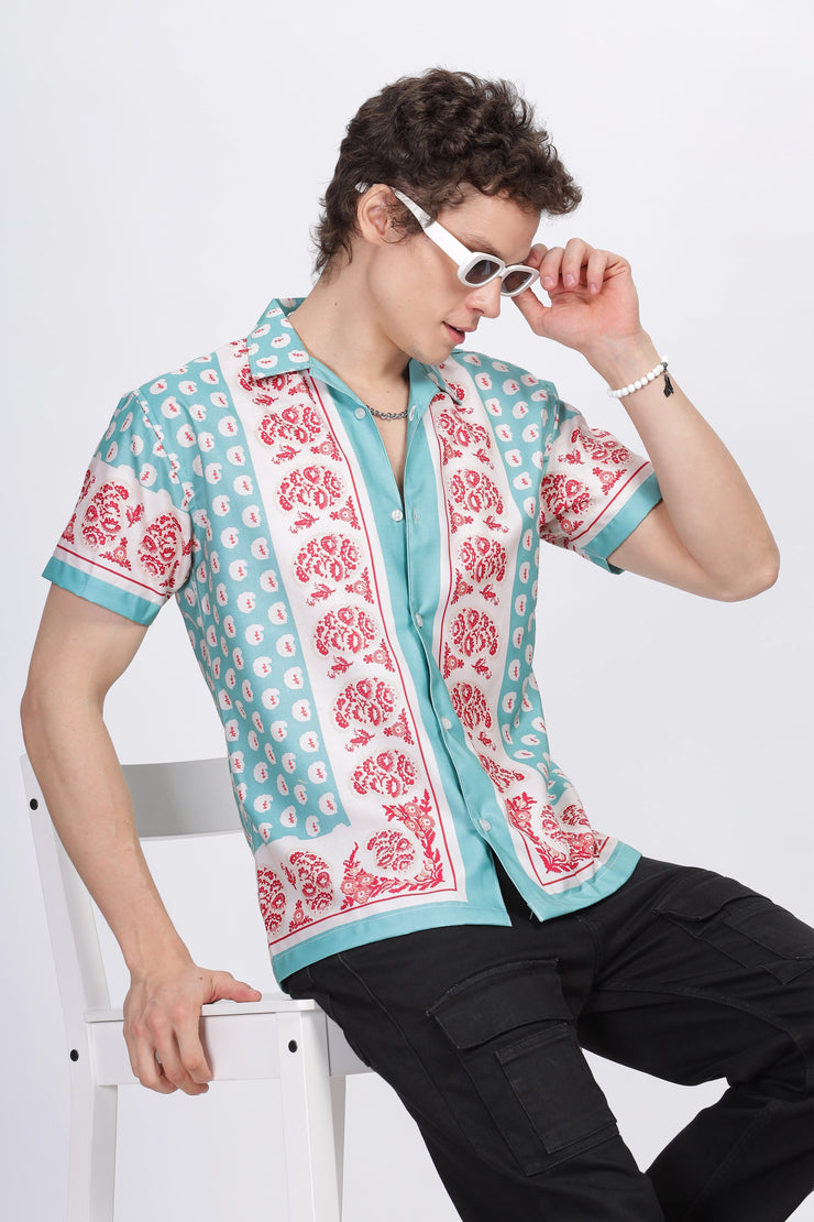 Green paisley frame printed half sleeve shirt