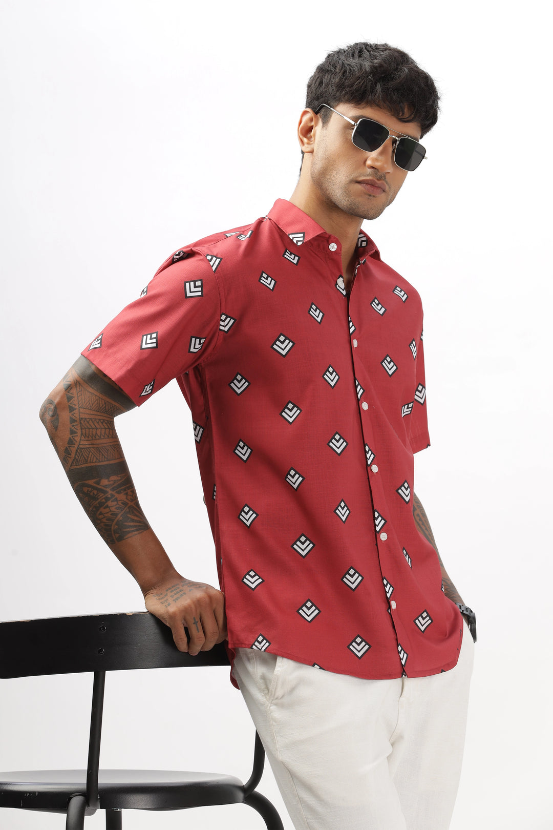 Red abstract printed shirt