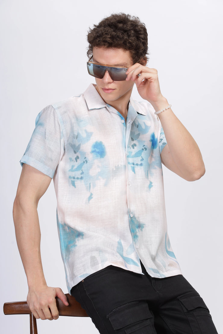 Abstract printed linen shirt for men