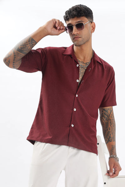 Maroon textured half sleeve shirt