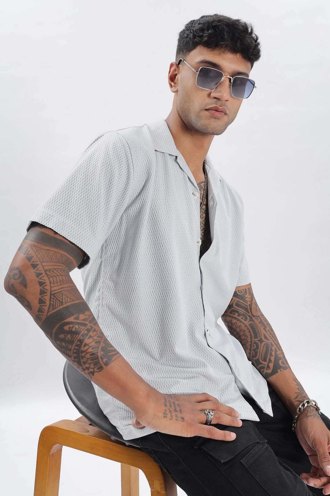 Lightgrey textured half sleeve shirt