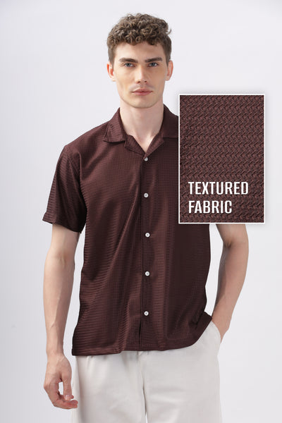 Brown textured turkish weave half sleeve shirt