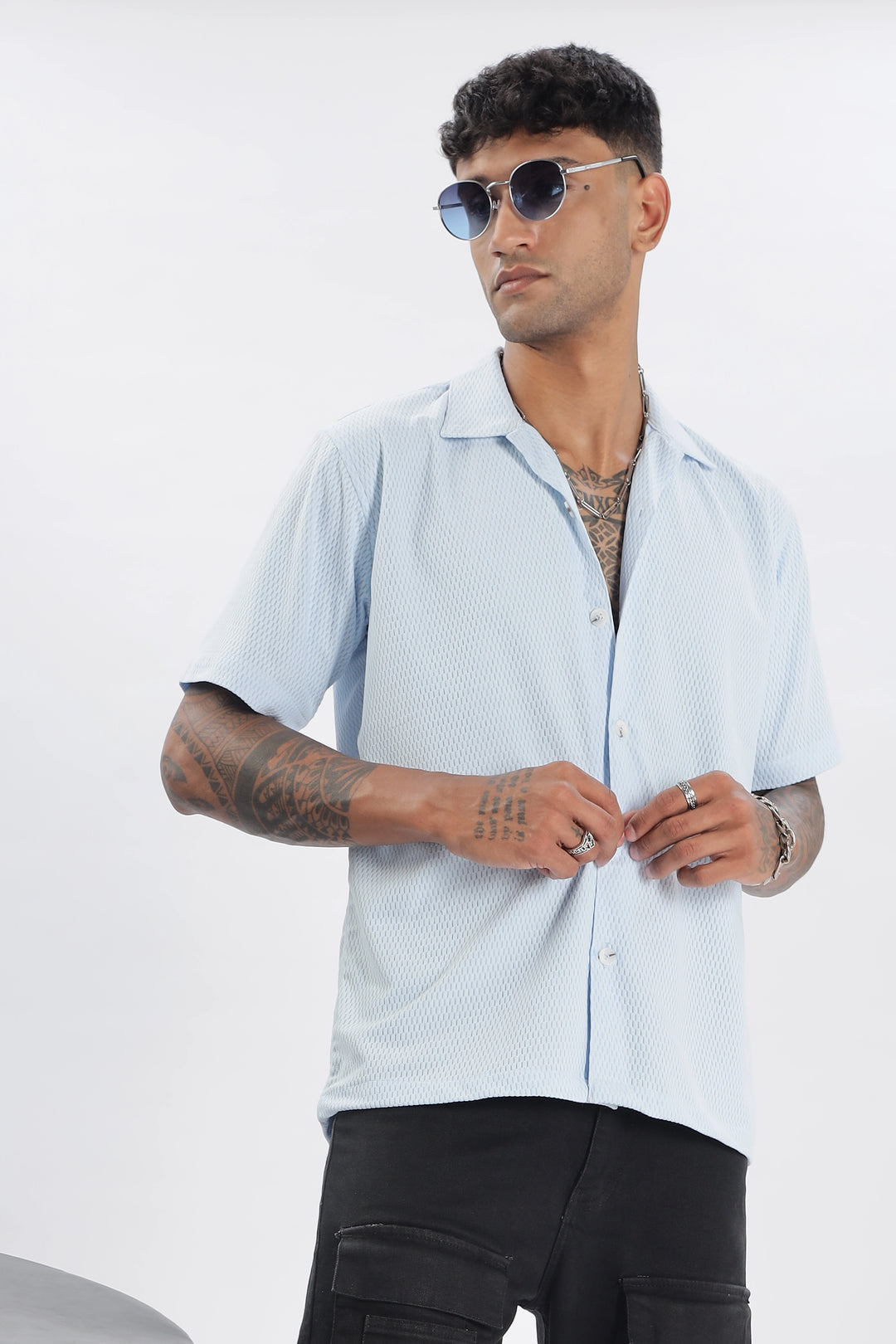 Skyblue textured half sleeve shirt