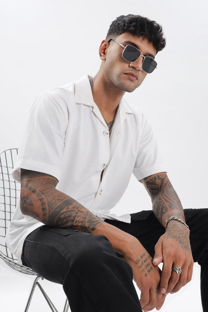 White textured half sleeve shirt