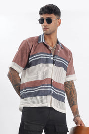 Crochet maroon stripe printed shirt