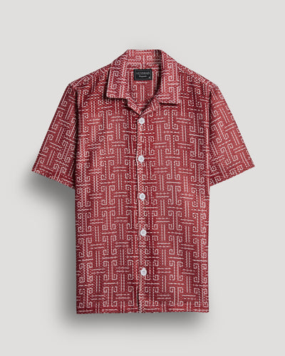 maroon crochet geometric printed shirt