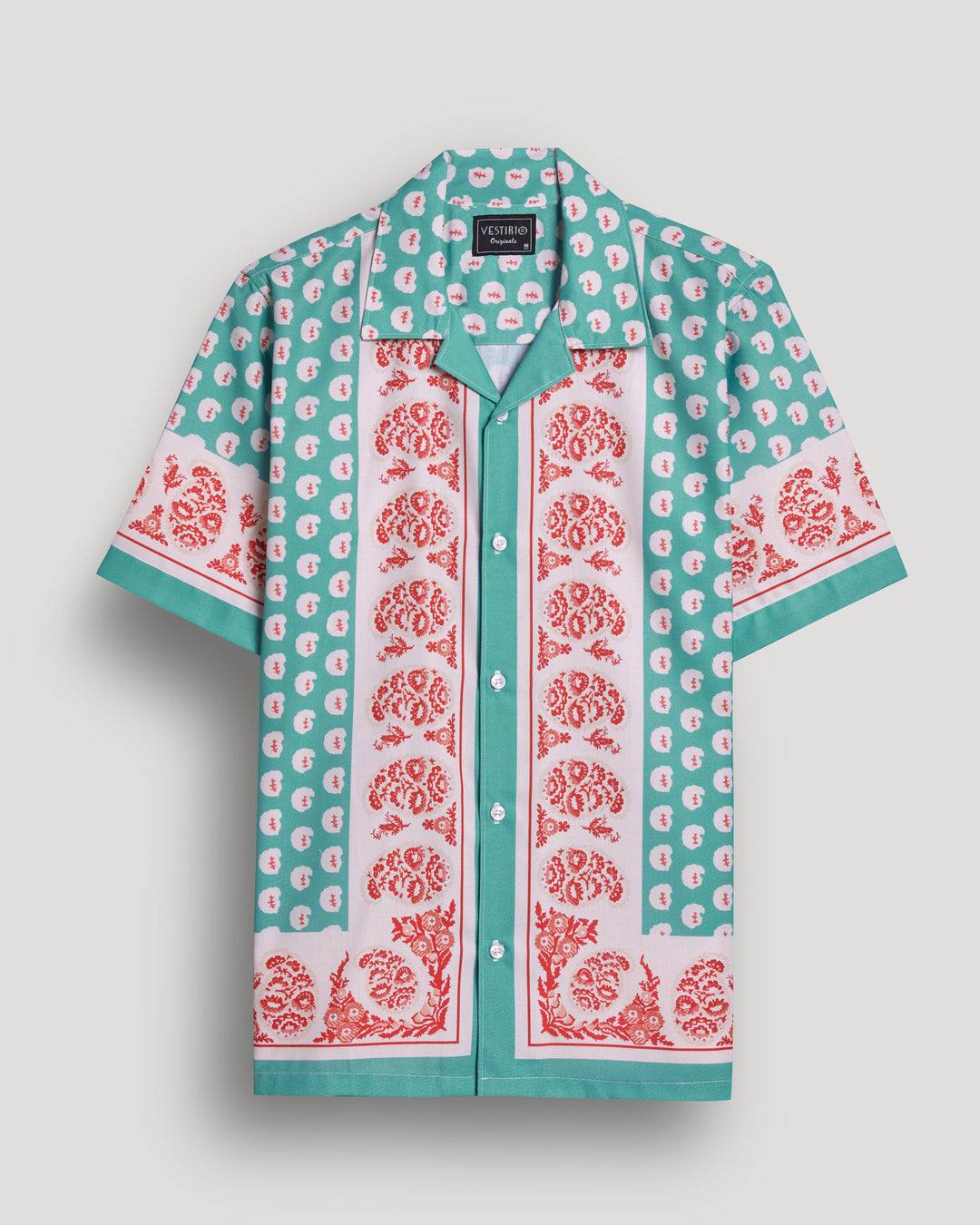 green paisley frame printed half sleeve shirt