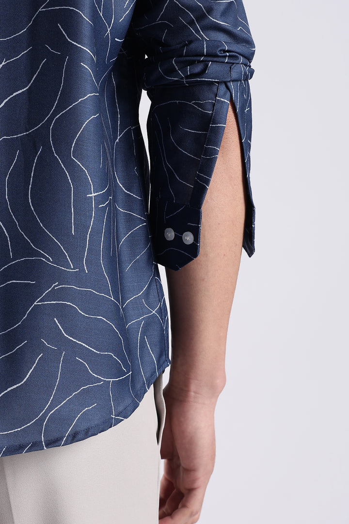 Navy leaf printed full sleeve shirt