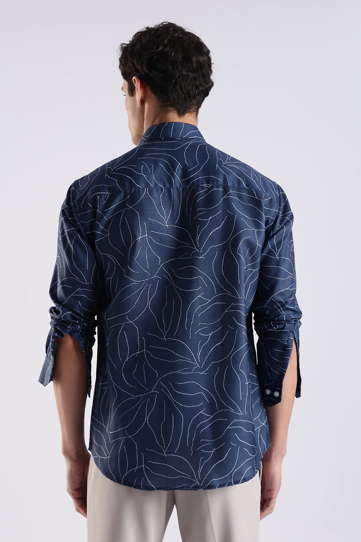 Navy leaf printed full sleeve shirt