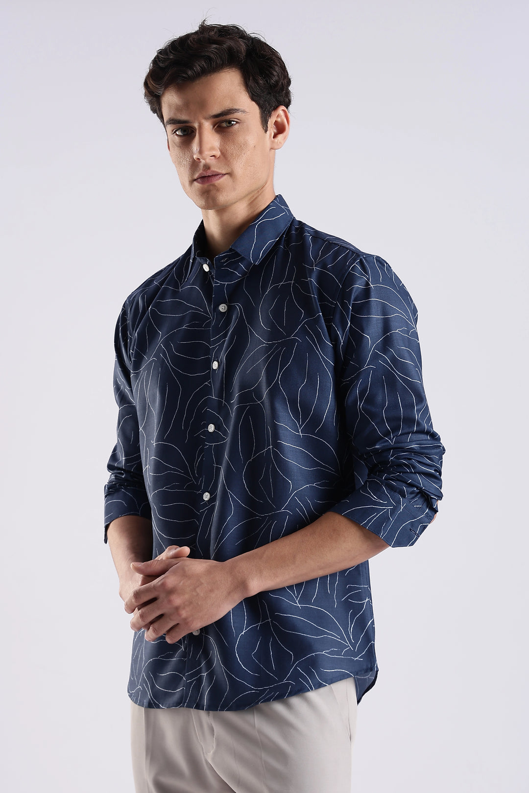 Navy leaf printed full sleeve shirt