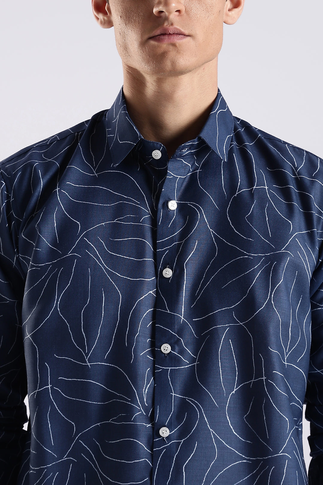 Navy leaf printed full sleeve shirt