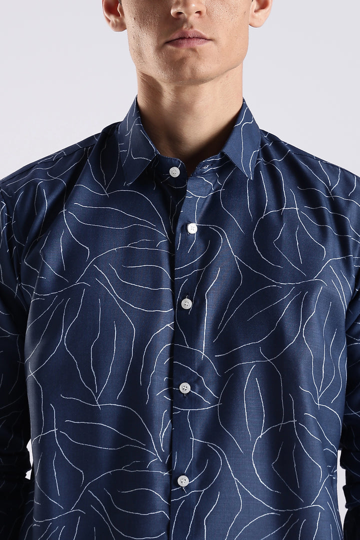 Navy leaf printed full sleeve shirt