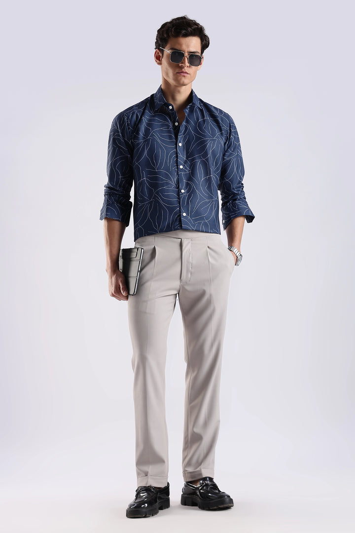 Navy leaf printed full sleeve shirt