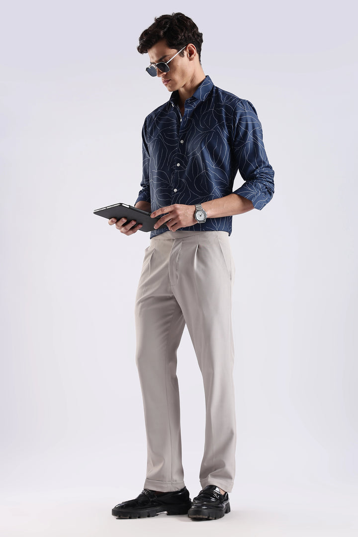 Navy leaf printed full sleeve shirt