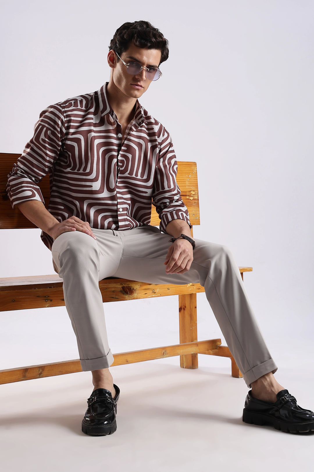 Brown abstract printed full sleeve shirt