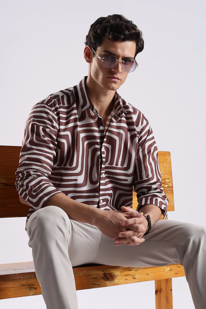 Brown abstract printed full sleeve shirt