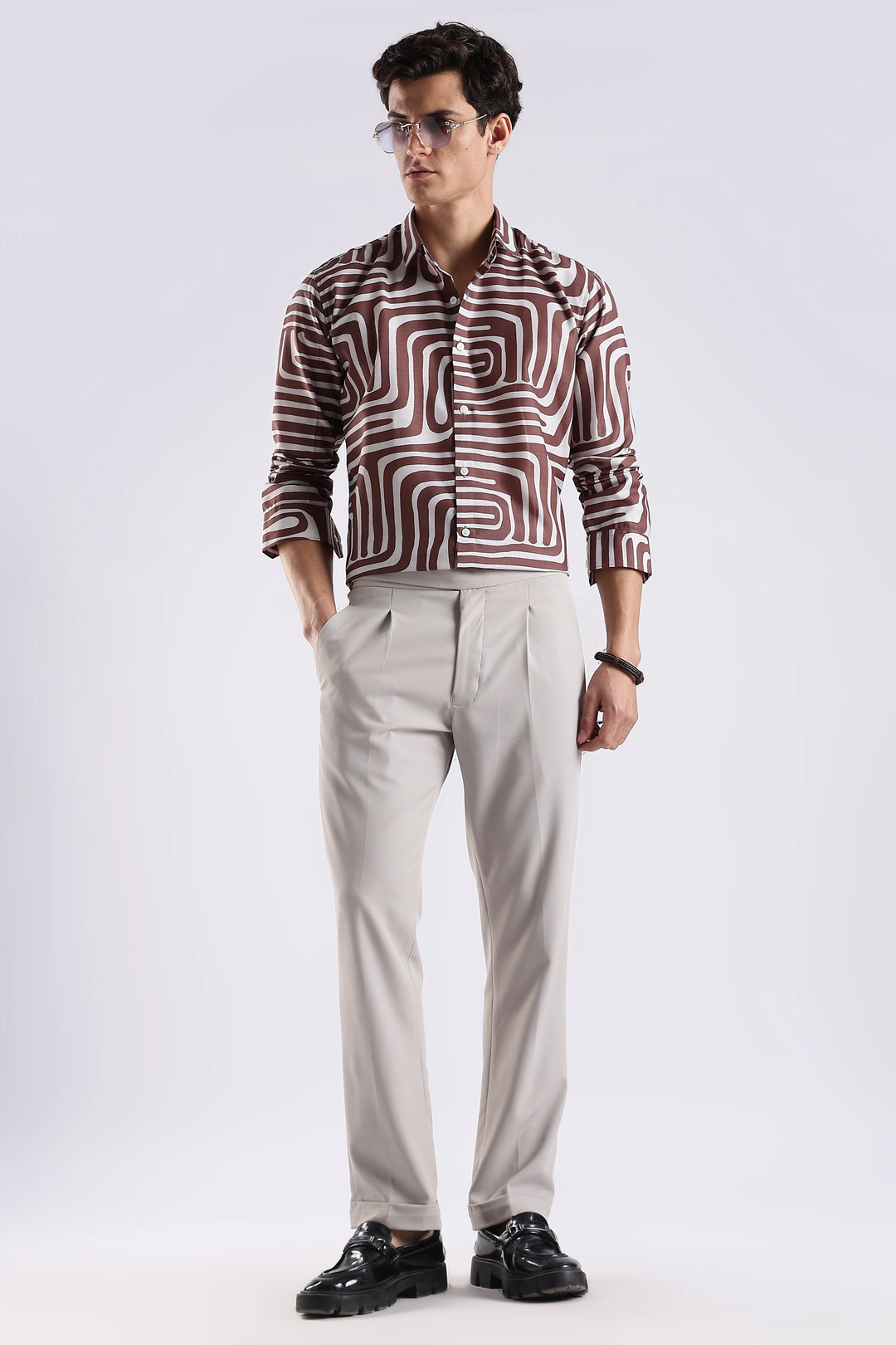 Brown abstract printed full sleeve shirt