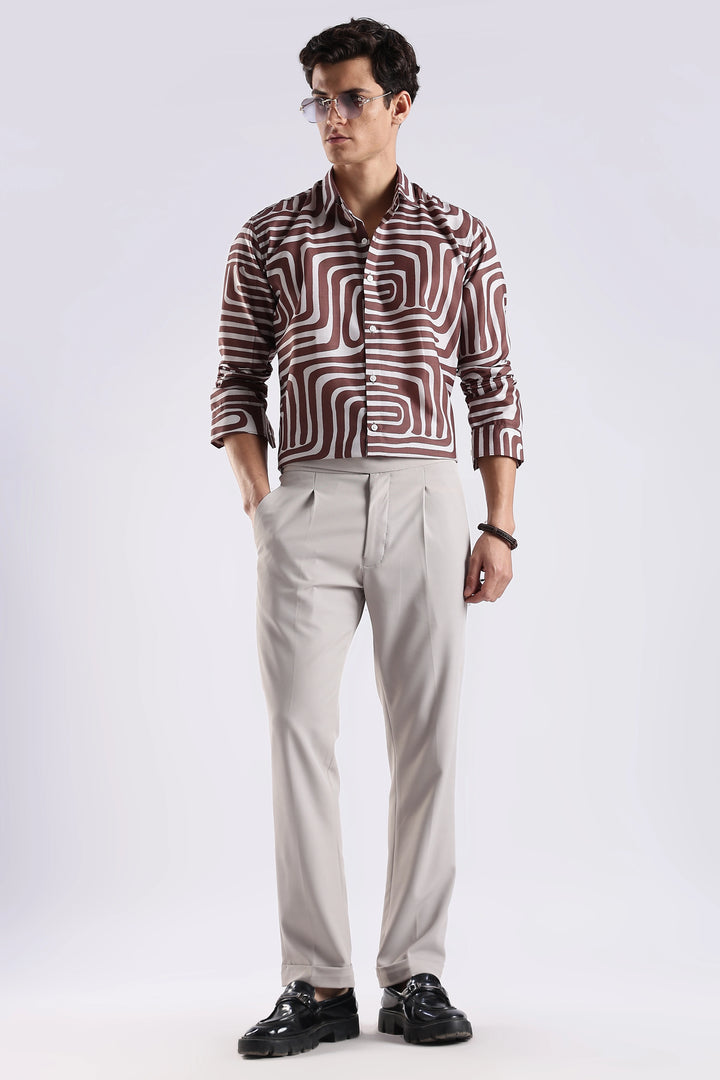 Brown abstract printed full sleeve shirt