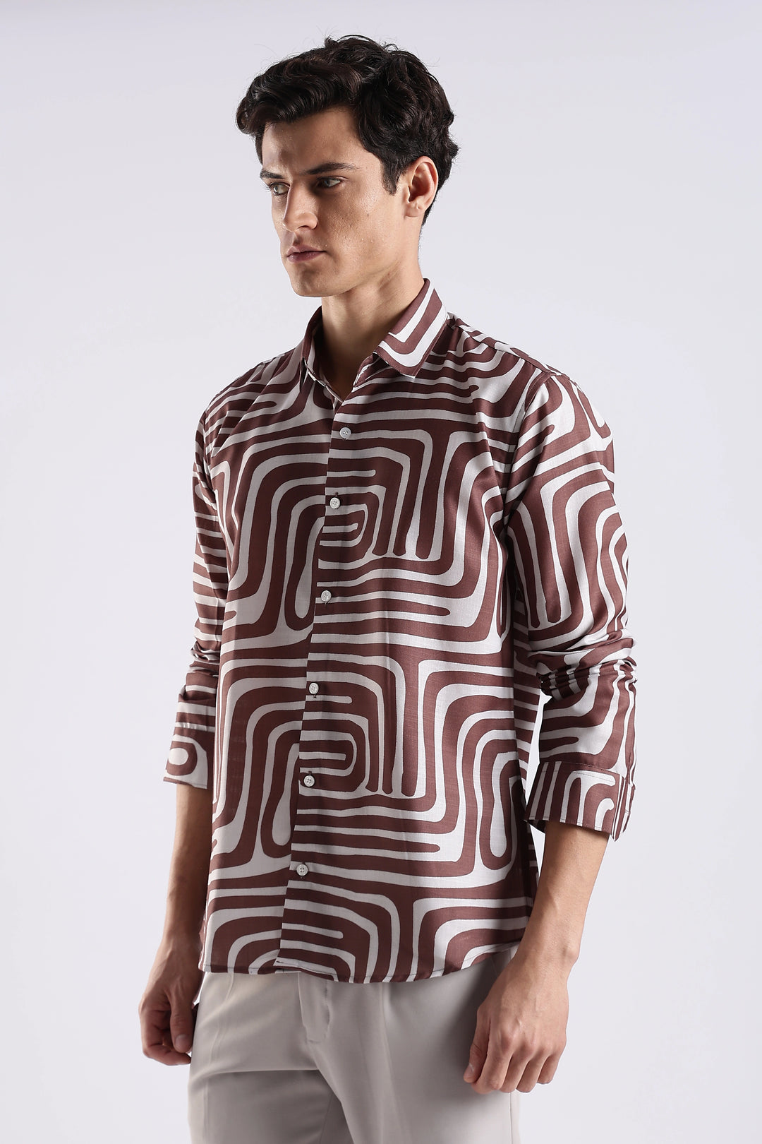 Brown abstract printed full sleeve shirt