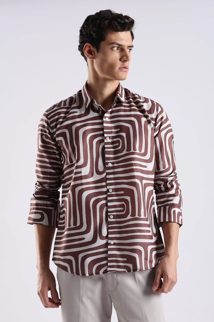 Brown abstract printed full sleeve shirt