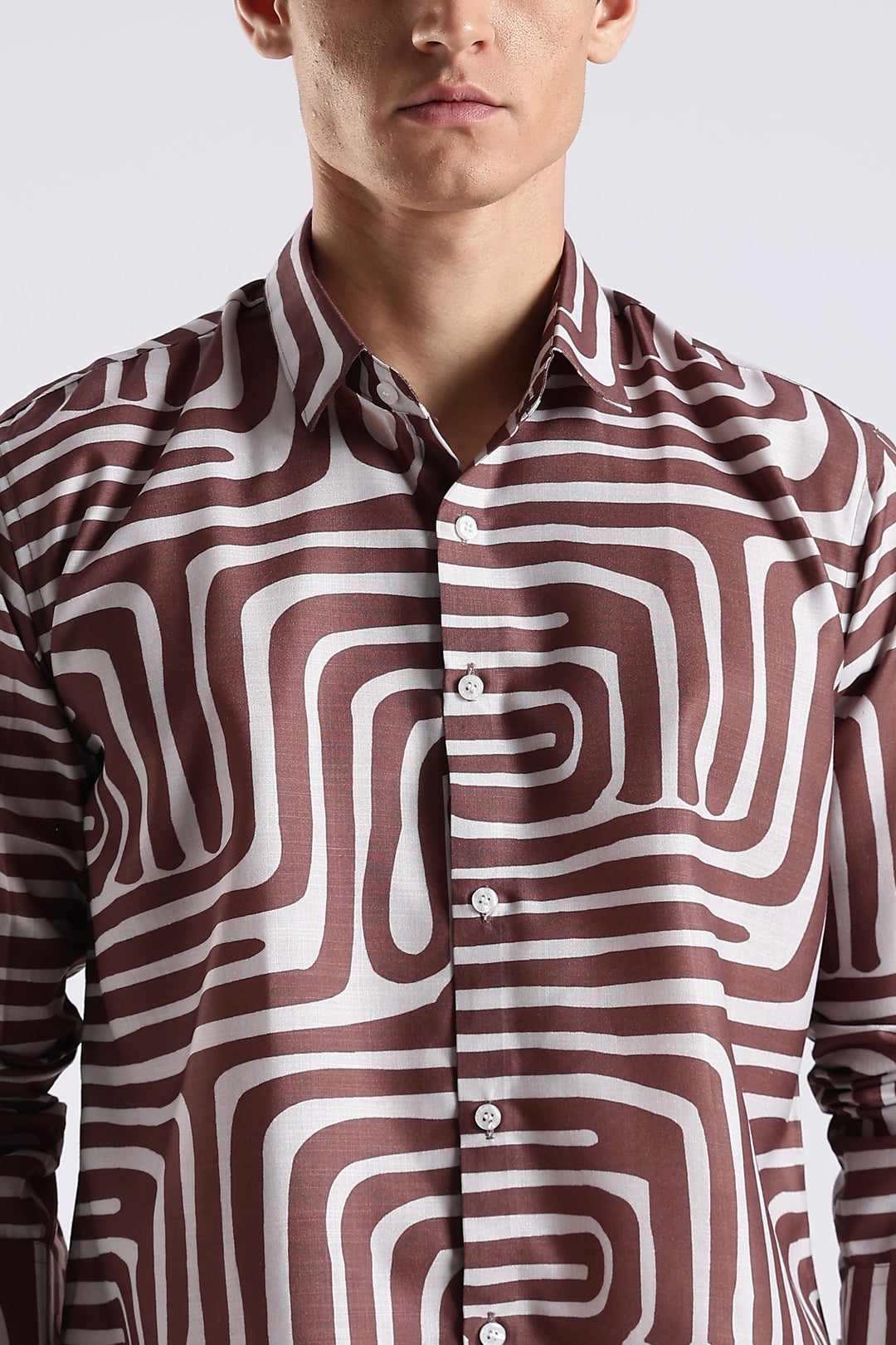 Brown abstract printed full sleeve shirt