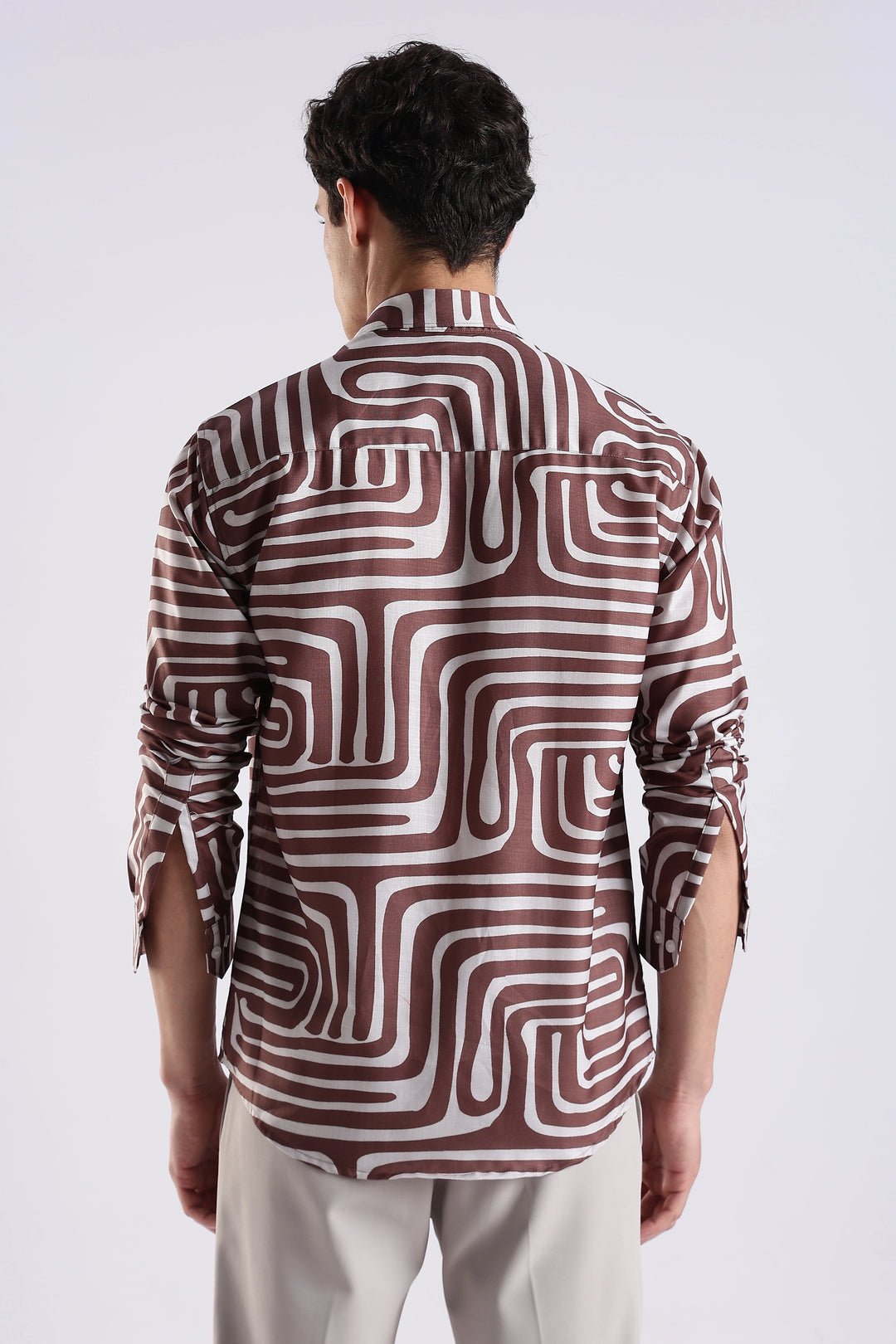Brown abstract printed full sleeve shirt