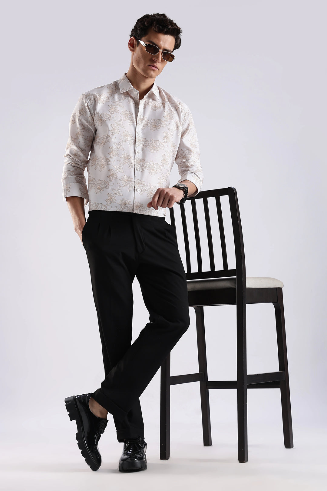 White floral printed full sleeve shirt