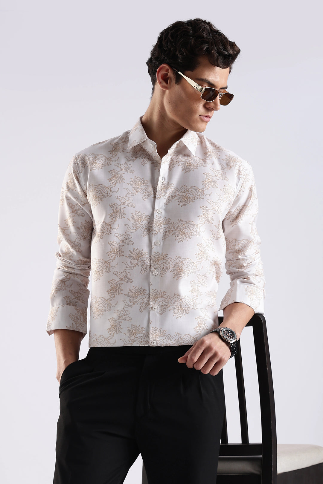 White floral printed full sleeve shirt