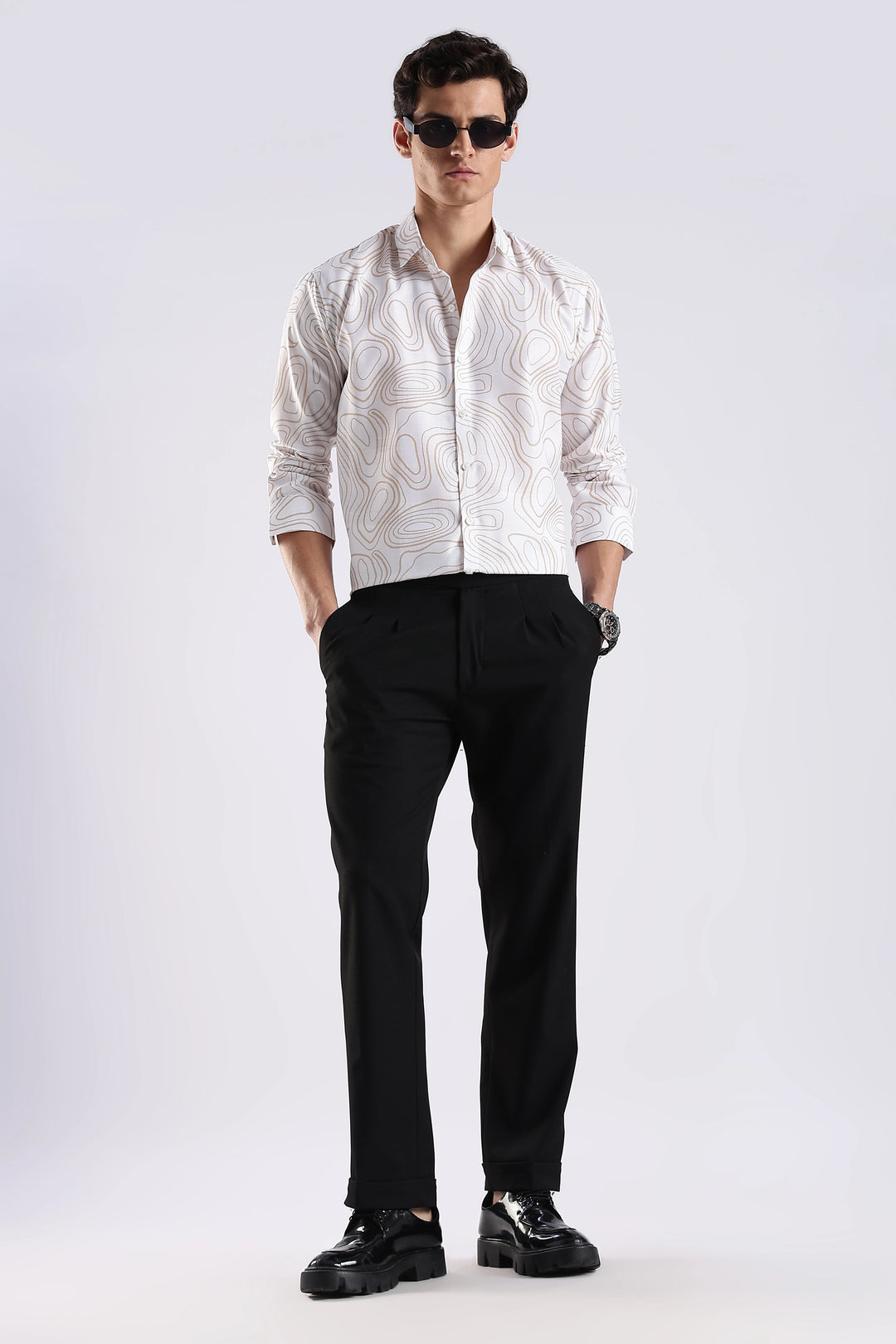 White geometric printed full sleeve shirt