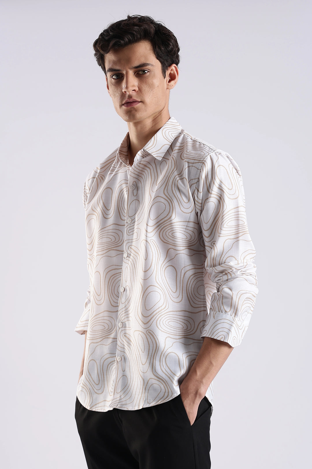 White geometric printed full sleeve shirt