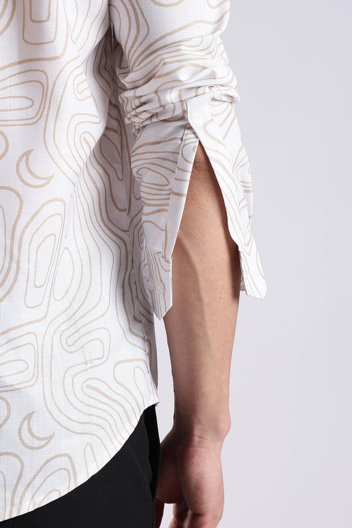 White geometric printed full sleeve shirt