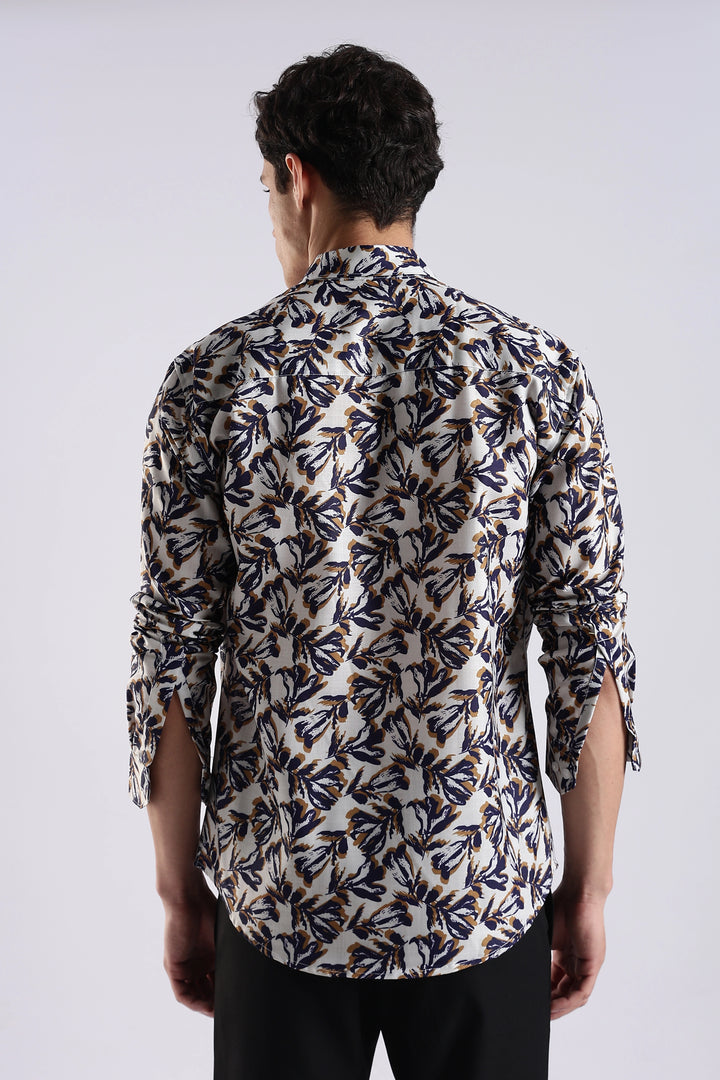 Navy floral printed full sleeve shirt