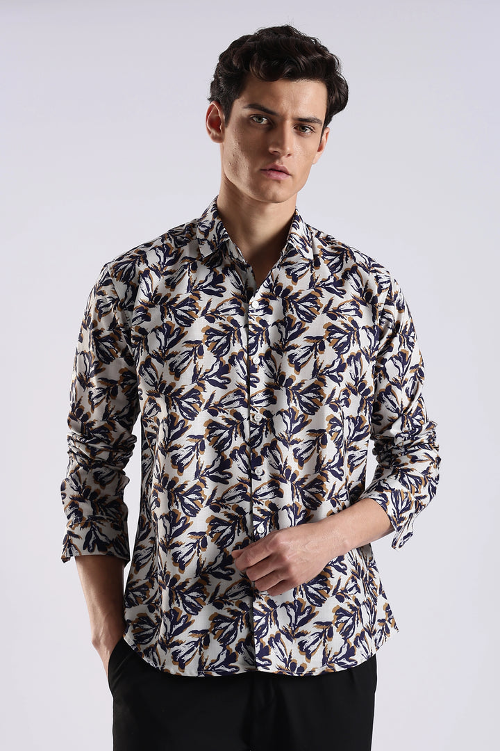 Navy floral printed full sleeve shirt