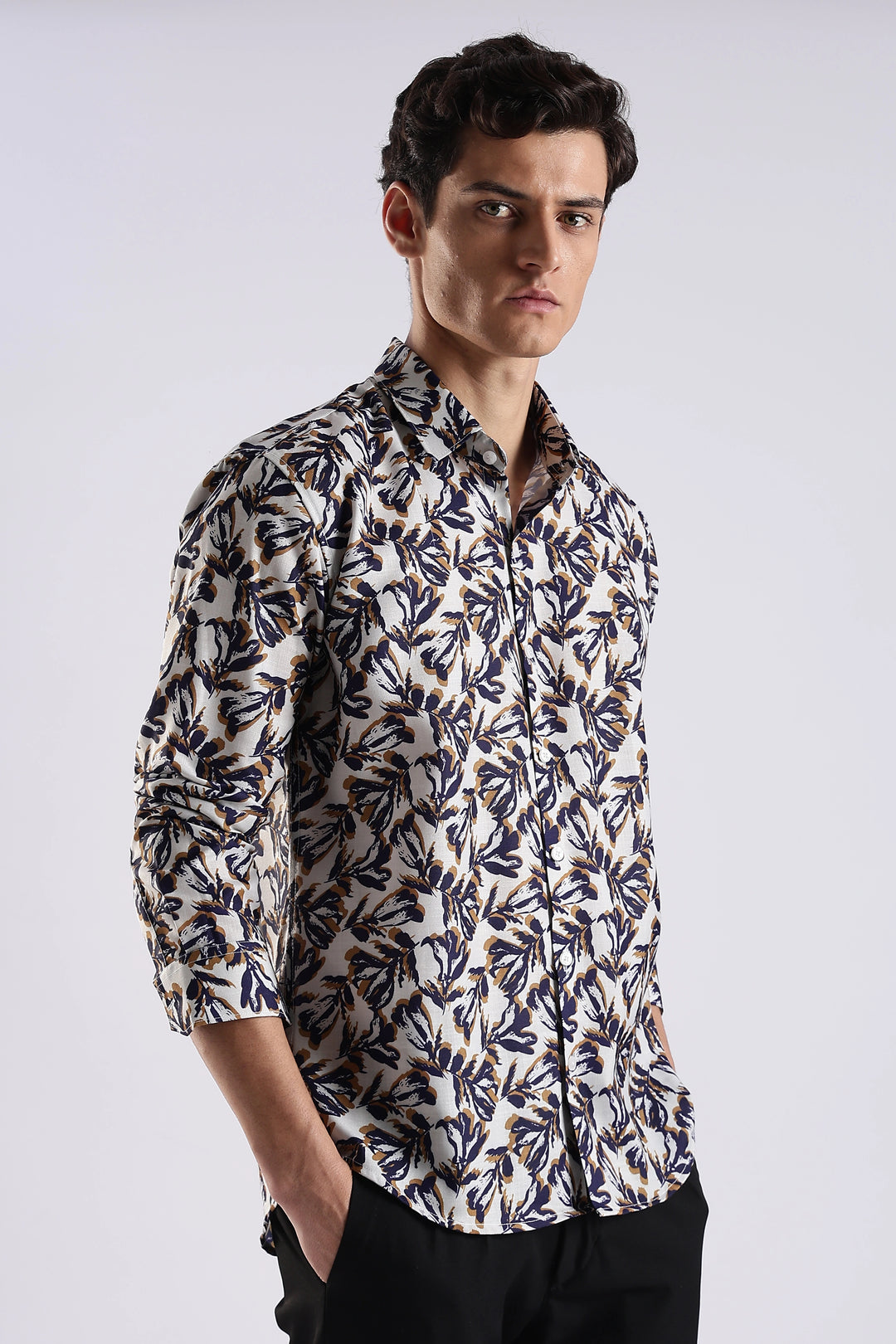 Navy printed full sleeve shirt
