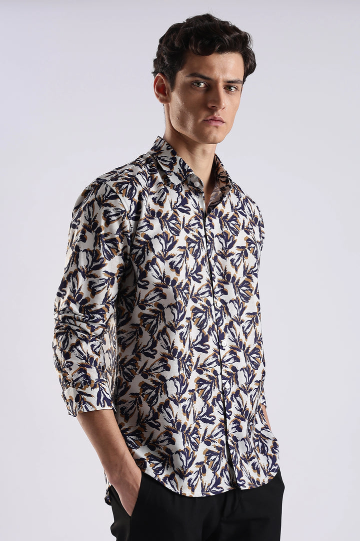 Navy printed full sleeve shirt