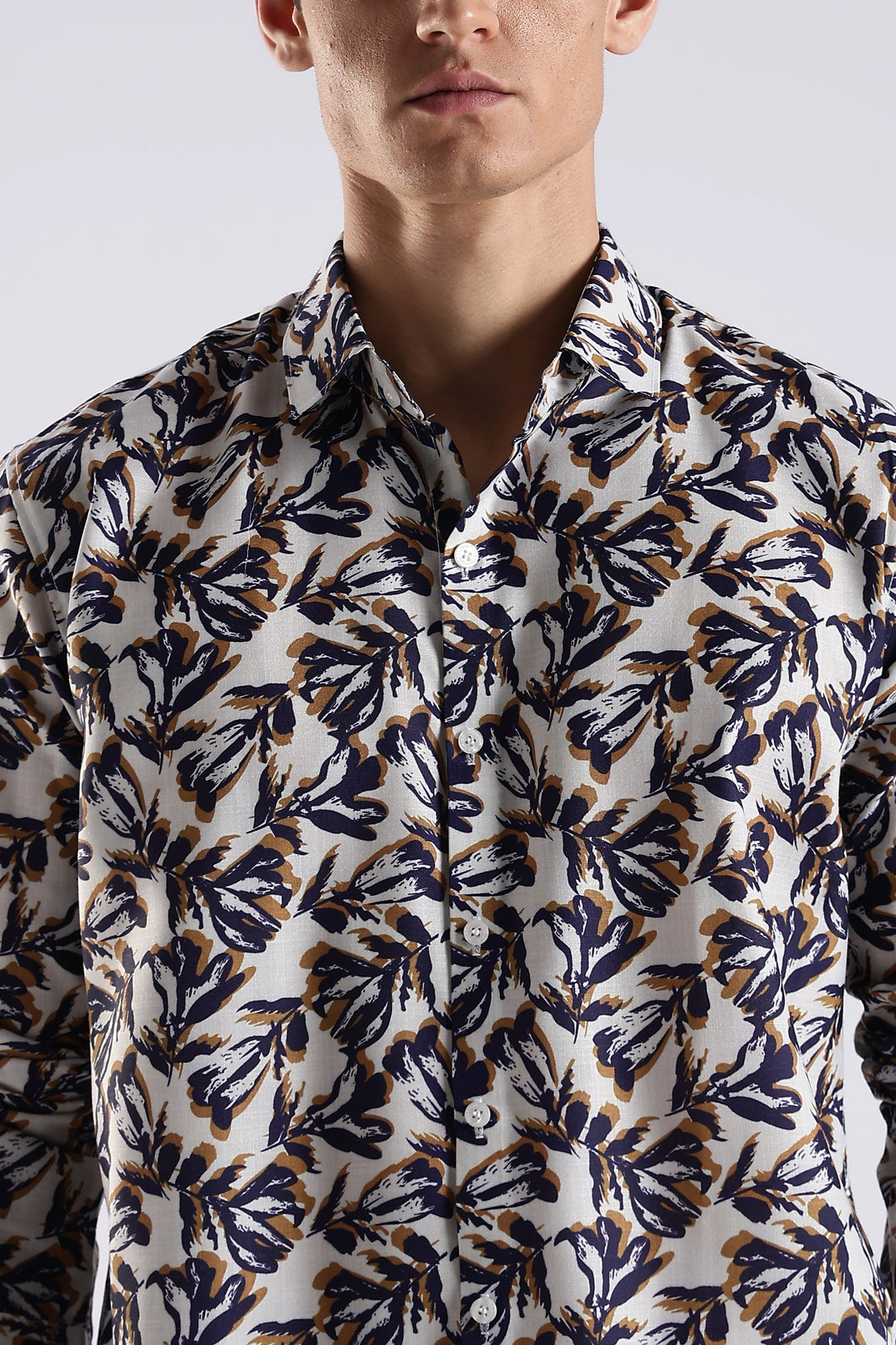 Navy floral printed full sleeve shirt