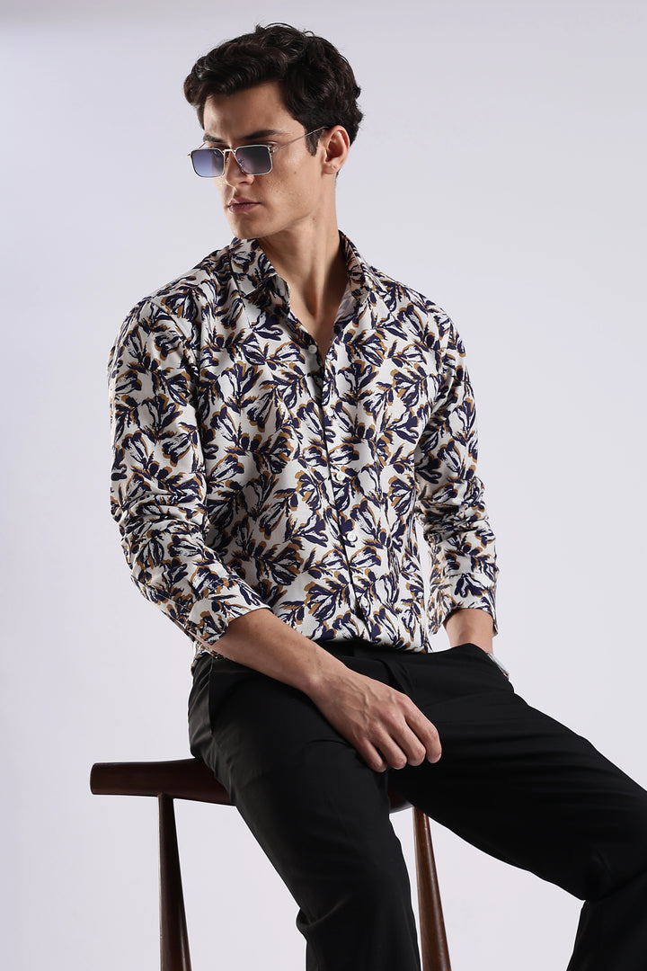 Navy floral printed full sleeve shirt