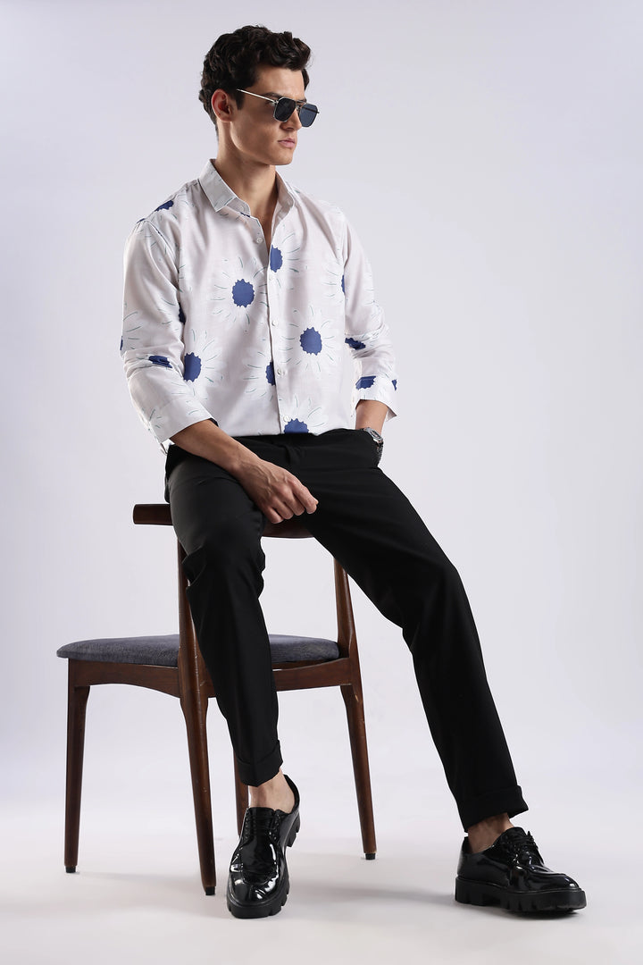 White sunflower printed full sleeve shirt