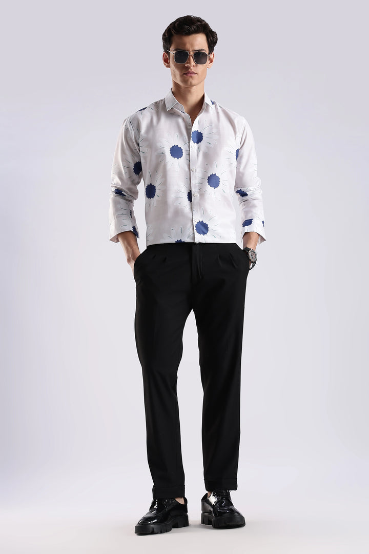 White sunflower printed full sleeve shirt