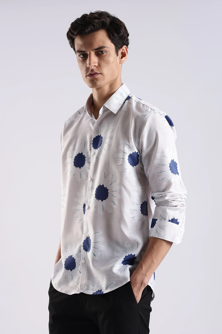 White sunflower printed full sleeve shirt