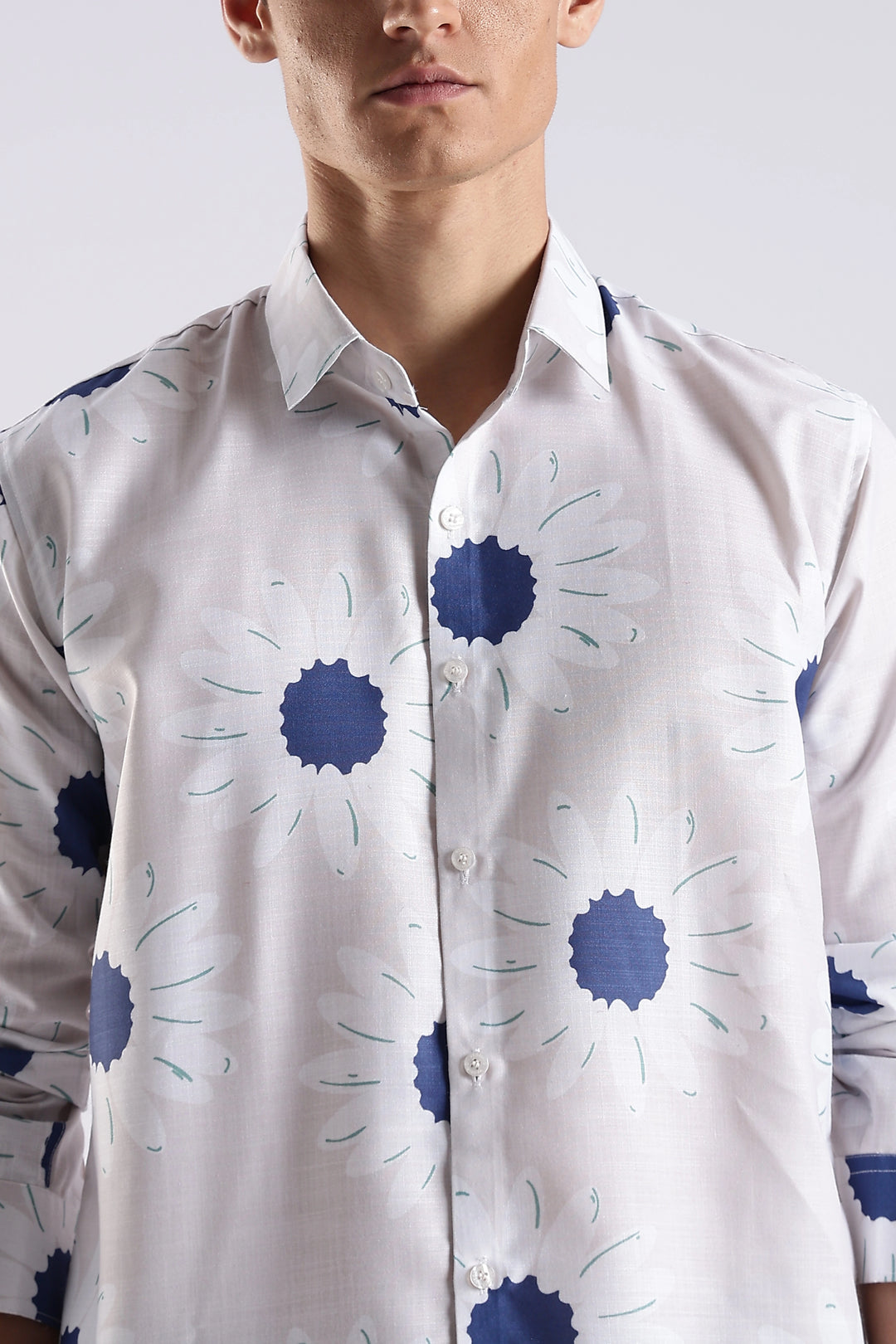 White sunflower printed full sleeve shirt