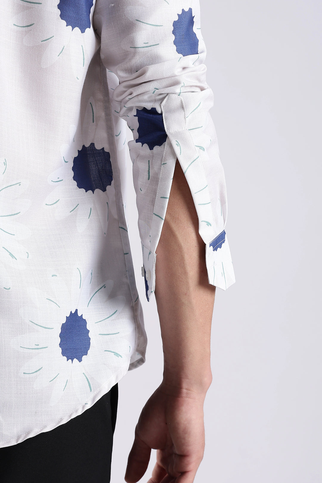 White sunflower printed full sleeve shirt