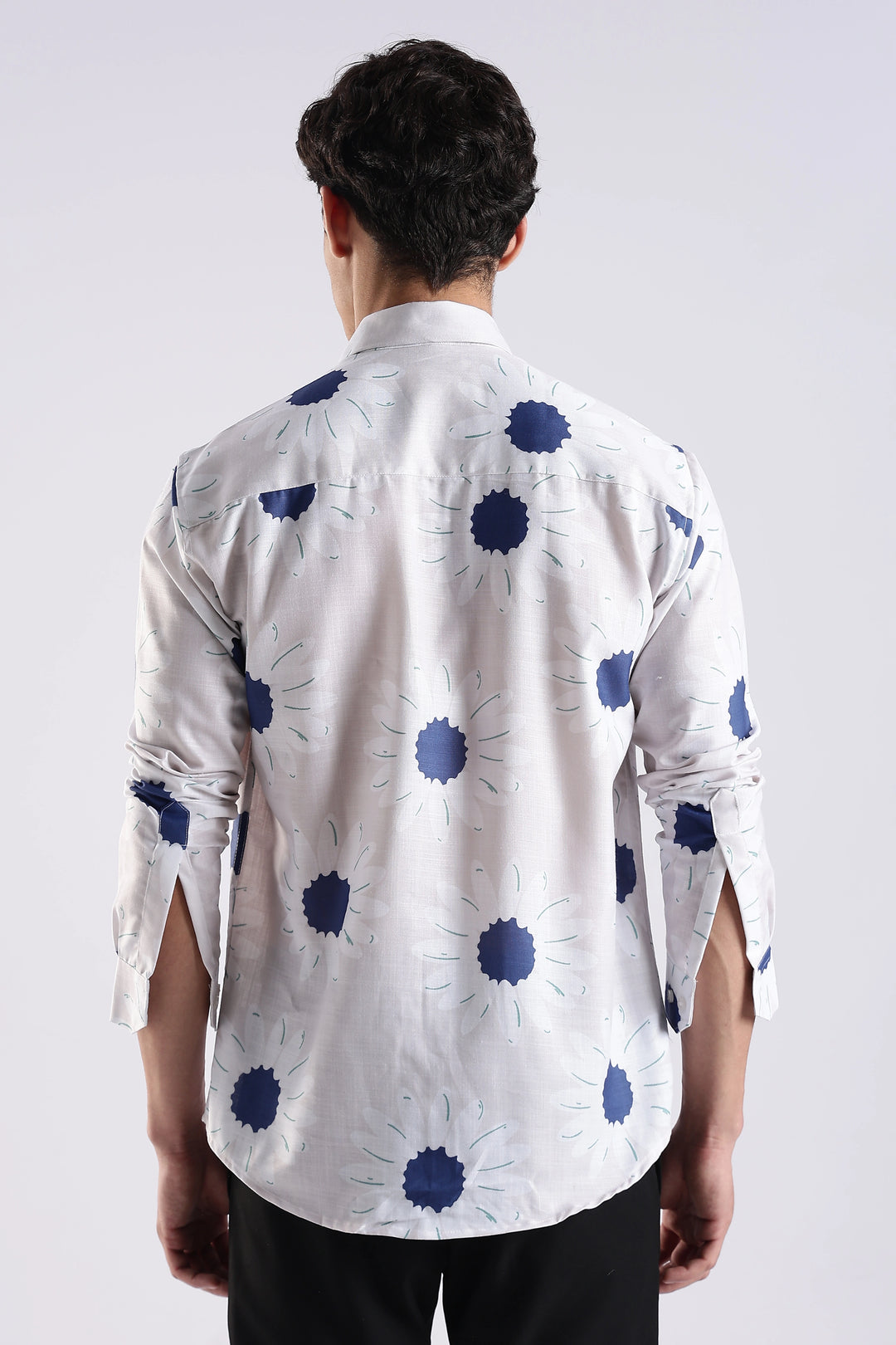 White sunflower printed full sleeve shirt