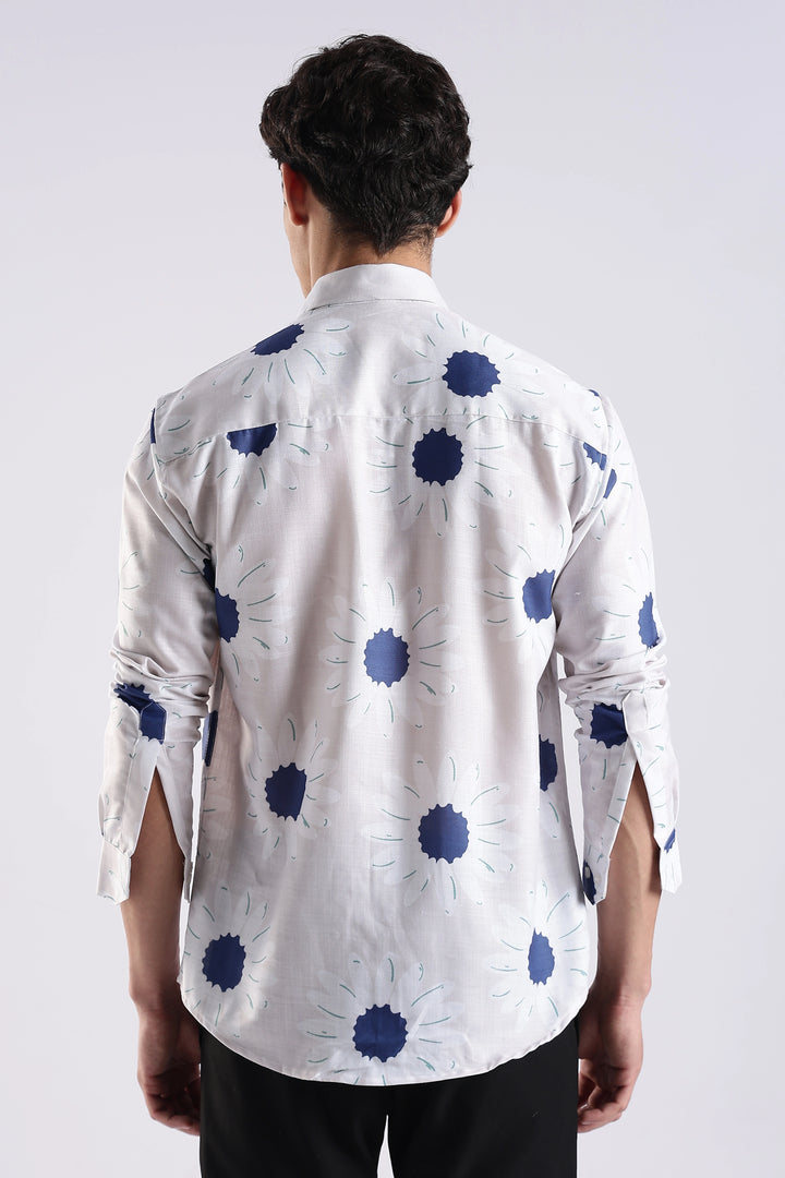 White sunflower printed full sleeve shirt