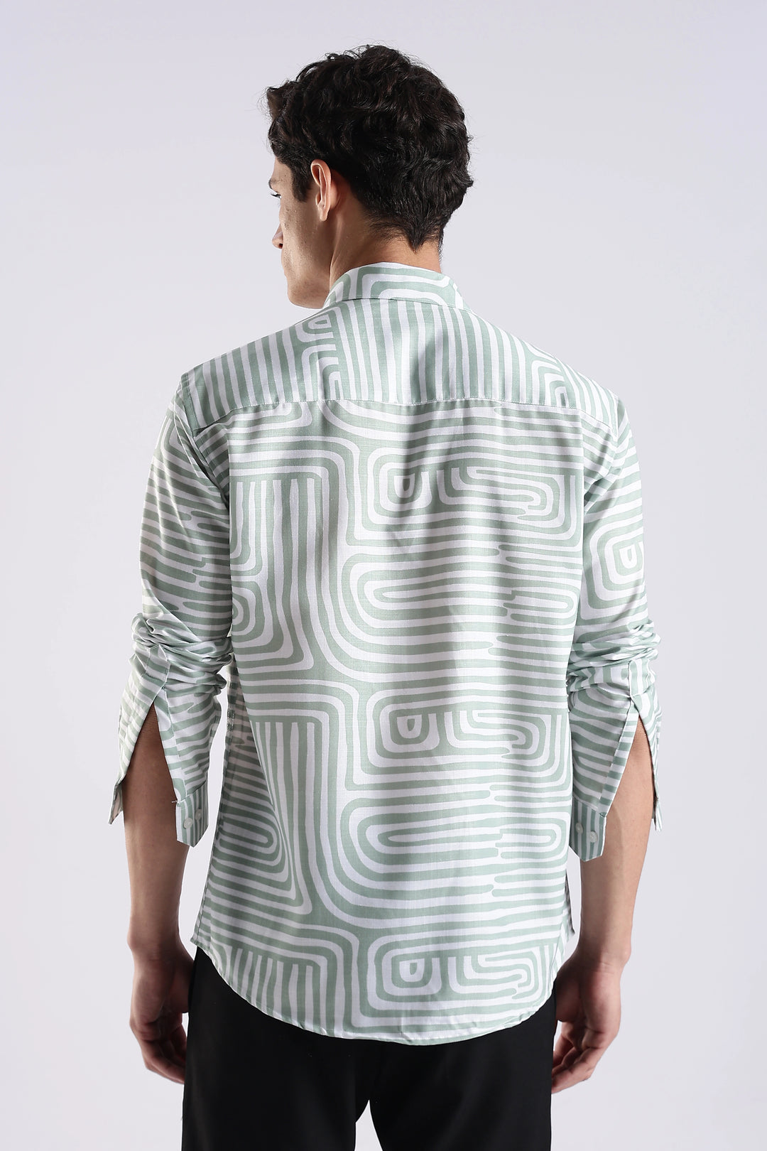 Green abstract printed full sleeve shirt
