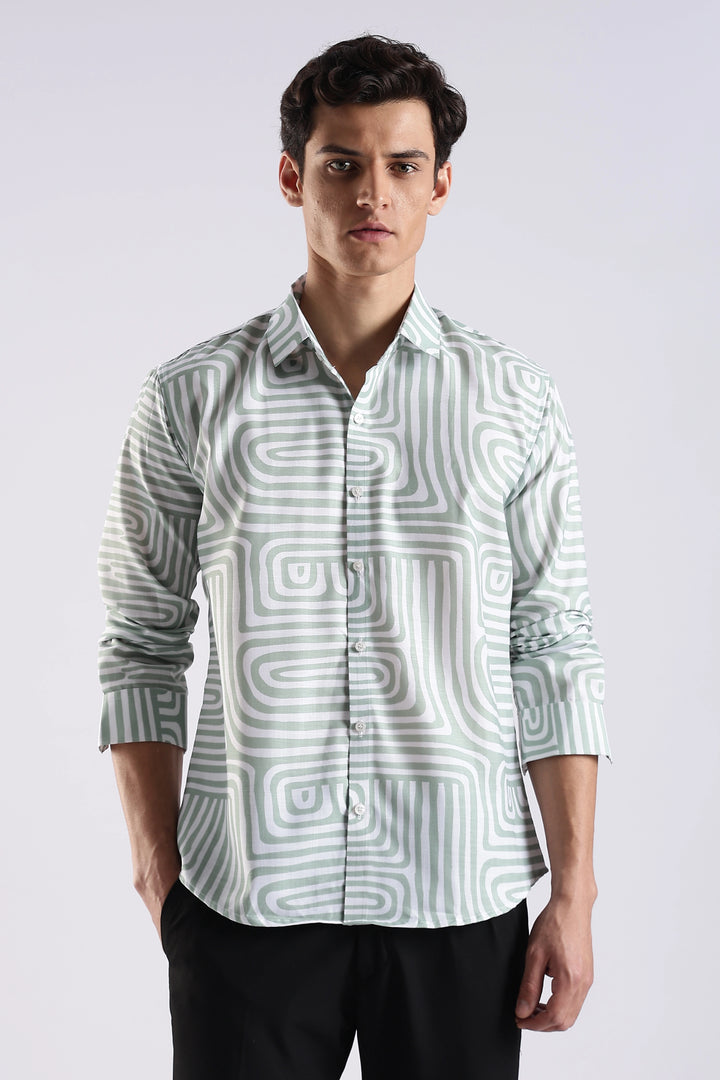 Green abstract printed full sleeve shirt