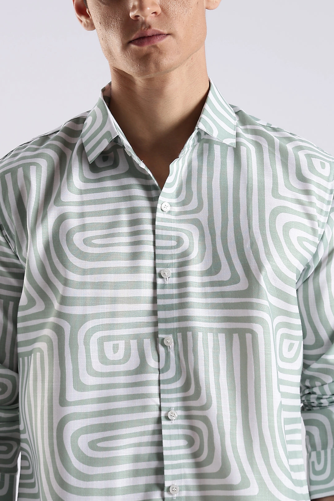 Green abstract printed full sleeve shirt