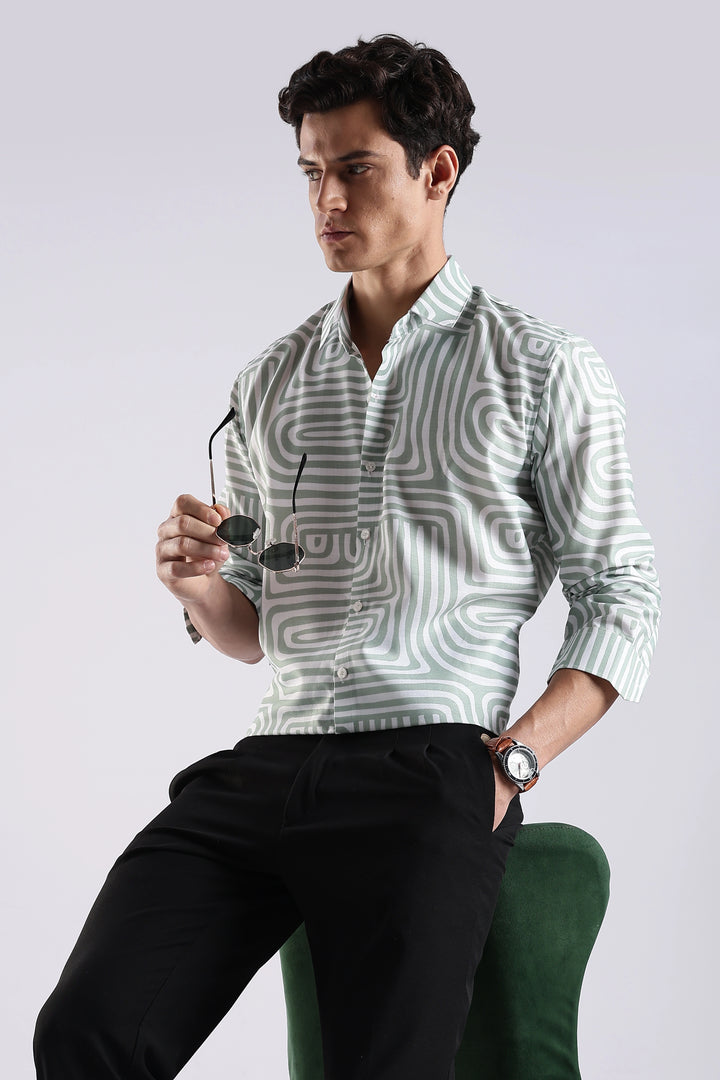 Green abstract printed full sleeve shirt