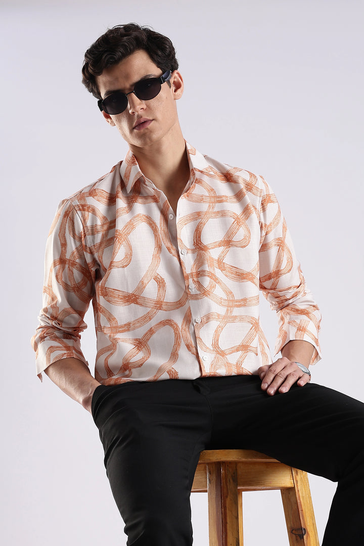 Orange abstract printed full sleeve shirt